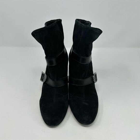 Via Spiga Women's Black Leather Suede Wedge Ankle Boots Size 7.5 Casual Buckles - Picture 4 of 11